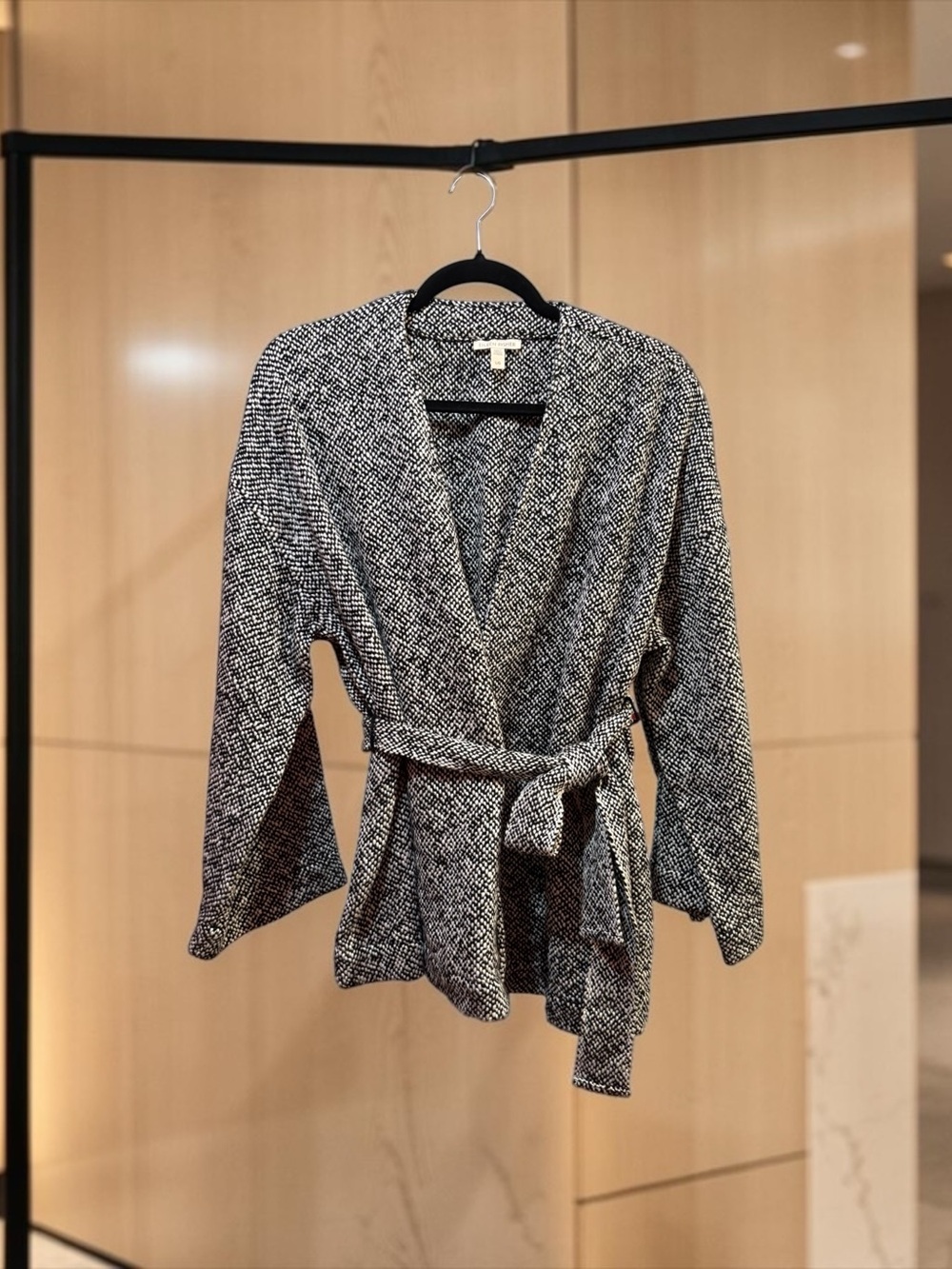 Eileen Fisher Black/White Chunky Knit organic cotton belted wrap Cardigan/jacket
